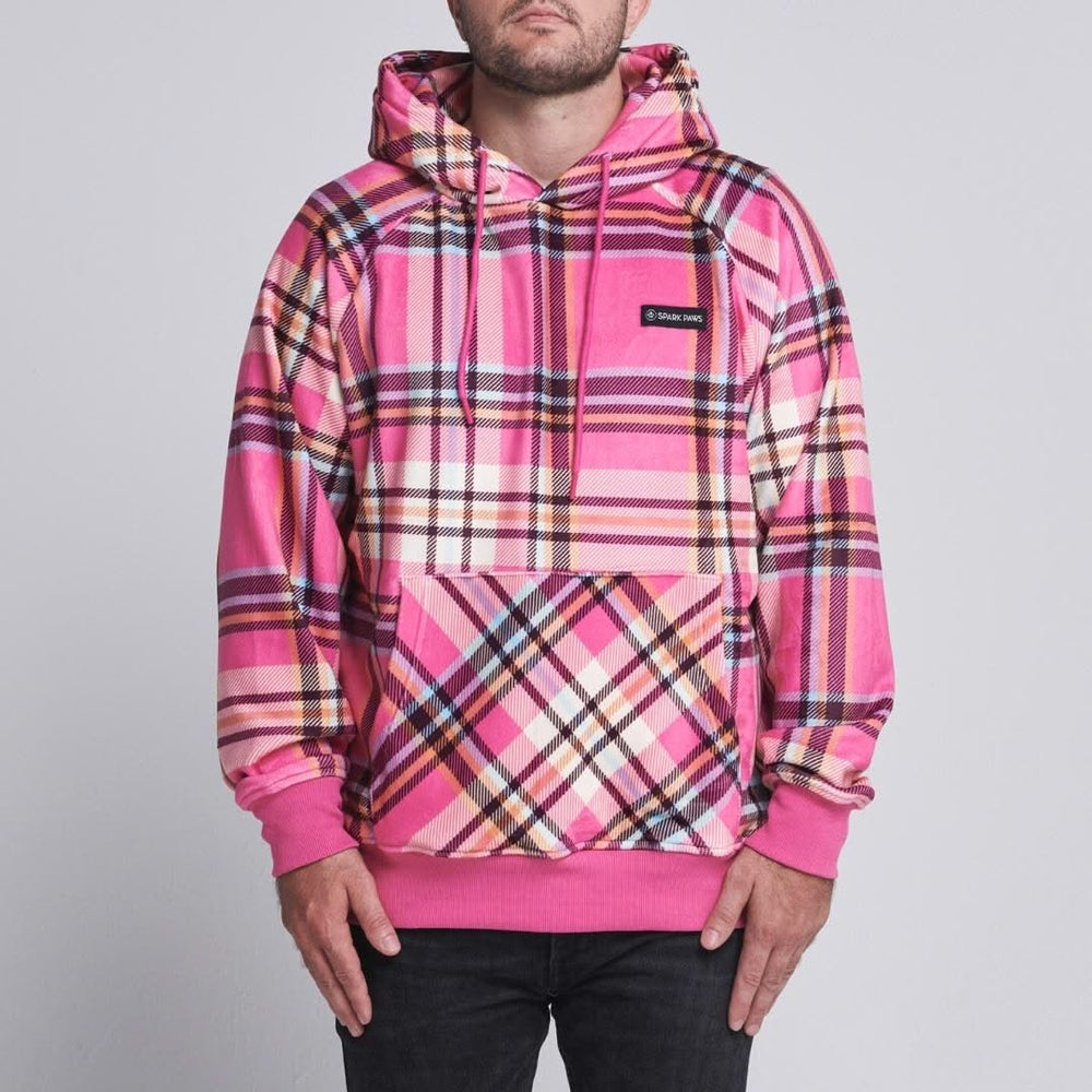 Pink plaid hoodie on sale