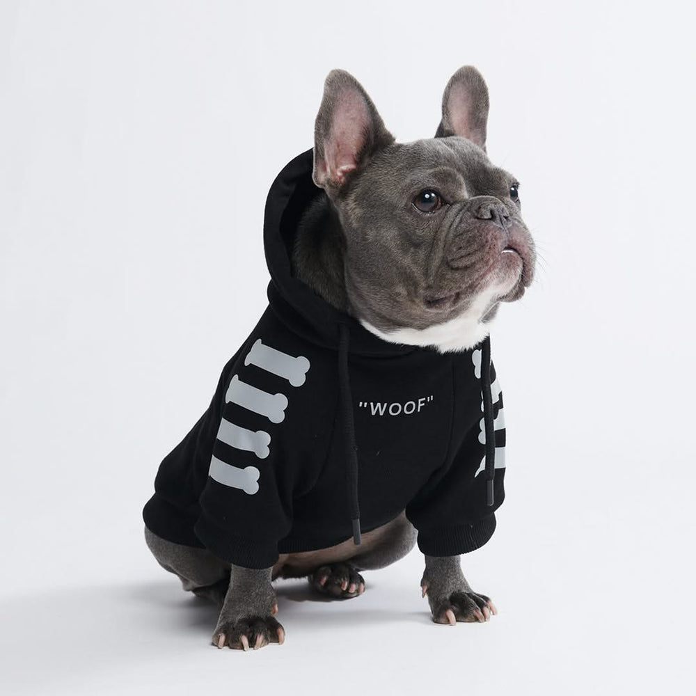 WOOF Dog Hoodie Black Reflective