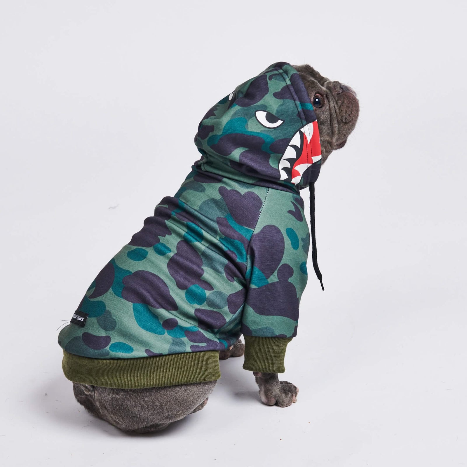 Shark Monster Dog Hoodie Green Camo